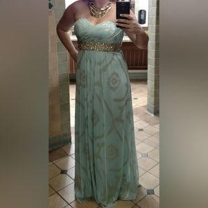 Gorgeous strapless Betsy & Adam Teal and Gold Dress